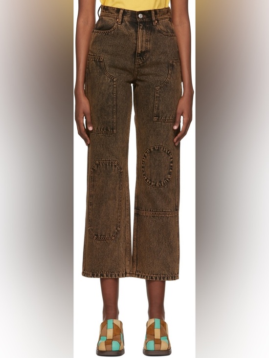 Andersson Bell Denim - Andersson Bell Orange Brown Bauhaus Patchwork Straight Leg Jeans Wms Sz 28